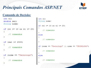 Principais Comandos ASP.NET
Comando de Decisão:

 