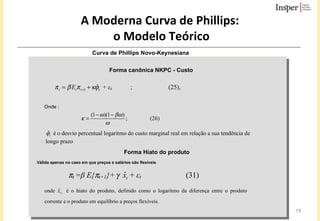 A Moderna Curva de Phillips:   o Modelo Teórico Curva de Phillips Novo-Keynesiana Forma canônica NKPC - Custo Onde : Forma Hiato do produto Válida apenas no caso em que preços e salários são flexíveis 