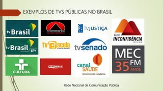 EXEMPLOS DE TVS PÚBLICAS NO BRASIL
Rede Nacional de Comunicação Pública
 