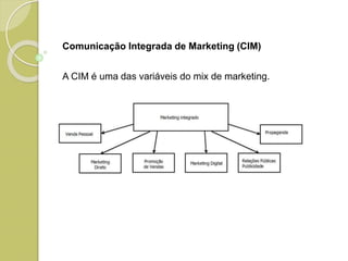 Comunicação Integrada de Marketing (CIM)
A CIM é uma das variáveis do mix de marketing.
 