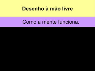 Desenho à mão livre
Como a mente funciona.
Barreiras da mente
Treinar a habilidade certa.
Quebrando barreiras.
Desenho à mão livre
 