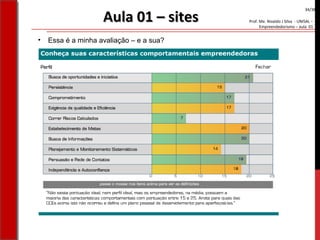 Prof. Me. Nivaldo J Silva - UNISAL –
Empreendedorismo – aula 01
Aula 01 – sitesAula 01 – sites
• Essa é a minha avaliação – e a sua?
34/38
 
