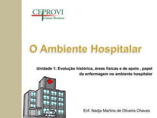 Unidade 1: Evolução histórica, áreas físicas e de apoio , papel
da enfermagem no ambiente hospitalar
Enf. Nadja Martins de Oliveira Chaves
 