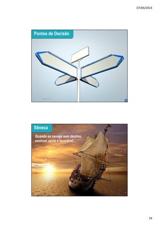 07/04/2014
24
47
Cultura Estácio 47
Pontos de Decisão
48
Cultura Estácio 48
Quando se navega sem destino,
nenhum vento é favorável...
Sêneca
 