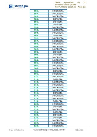 3001 Questões de D.
Constitucional /ESAF
Profa
. Nádia Carolina– Aula 02
Profa. Nádia Carolina www.estrategiaconcursos.com.br 111 de 115
586. INCORRETA
587. INCORRETA
588. INCORRETA
589. CORRETA
590. CORRETA
591. CORRETA
592. INCORRETA
593. INCORRETA
594. INCORRETA
595. CORRETA
596. INCORRETA
597. INCORRETA
598. INCORRETA
599. INCORRETA
600. INCORRETA
601. CORRETA
602. CORRETA
603. INCORRETA
604. INCORRETA
605. INCORRETA
606. INCORRETA
607. INCORRETA
608. CORRETA
609. INCORRETA
610. INCORRETA
611. CORRETA
612. INCORRETA
613. INCORRETA
614. INCORRETA
615. INCORRETA
616. CORRETA
617. INCORRETA
618. INCORRETA
619. CORRETA
620. INCORRETA
621. CORRETA
622. INCORRETA
623. CORRETA
624. CORRETA
625. CORRETA
626. INCORRETA
627. INCORRETA
628. INCORRETA
 