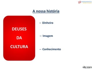 DEUSES
DA
CULTURA
– Dinheiro
A nossa história
– Imagem
– Conhecimento
 