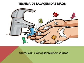 TÉCNICA DE LAVAGEM DAS MÃOS
PROTEJA-SE: LAVE CORRETAMENTE AS MÃOS
 