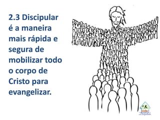 2.3 Discipular
é a maneira
mais rápida e
segura de
mobilizar todo
o corpo de
Cristo para
evangelizar.
 
