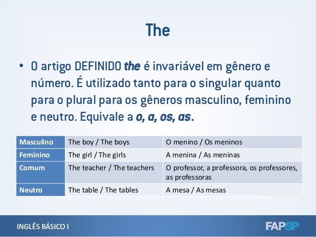Artigo definido em ingles