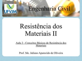Resistência dos
Materiais II
Aula 2 - Conceitos Básicos de Resistência dos
Materiais
Prof. Me. Juliano Aparecido de Oliveira
Engenharia Civil
 
