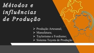  Produção Artesanal;
 Manufatura;
 Taylorismo e Fordismo;
 Sistema Toyota de Produção
 