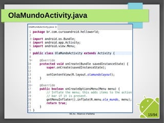 M.Sc. Márcio Palheta 15/94
OlaMundoActivity.java
 