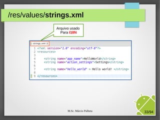 M.Sc. Márcio Palheta 33/94
/res/values/strings.xml
Arquivo usado
Para I18N
 