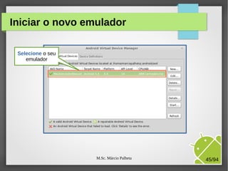 M.Sc. Márcio Palheta 45/94
Iniciar o novo emulador
Selecione o seu
emulador
 