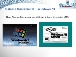 Sistema Operacional – Windows NT
• Novo Sistema Operacional que utilizava sistema de arquivo NTFS
 