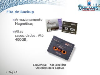  Pág 43
Fita de Backup
Seqüencial – não aleatório
Utilizados para backup
 