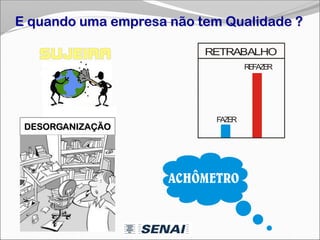 E quando uma empresa não tem Qualidade ?
FAZ
E
R
R
E
FA
Z
E
R
RETRABALHO
DESORGANIZAÇÃO
 