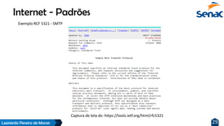 Leonardo Pereira de Morais 29
Internet - Padrões
Exemplo RCF 5321 - SMTP
Captura de tela de: https://tools.ietf.org/html/rfc5321
 