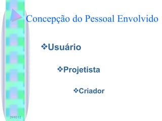 Concepção do Pessoal Envolvido Usuário Projetista Criador 