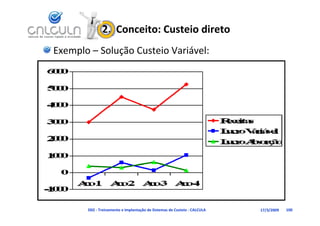 2.  Conceito: Custeio direto
Exemplo – Solução Custeio Variável:




       D02 ‐ Treinamento e Implantação de Sistemas de Custeio ‐ CALCULA   17/3/2009   100
 