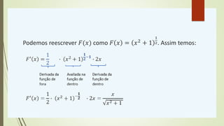 Podemos reescrever 𝐹(𝑥) como 𝐹 𝑥 = 𝑥2 + 1
1
2. Assim temos:
 