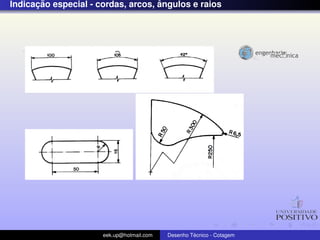 ¸˜                            ˆ
Indicacao especial - cordas, arcos, angulos e raios




                      eek.up@hotmail.com            ´
                                           Desenho Tecnico - Cotagem
 