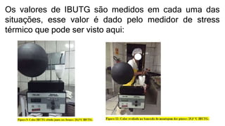 Os valores de IBUTG são medidos em cada uma das
situações, esse valor é dado pelo medidor de stress
térmico que pode ser visto aqui:
 