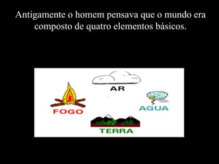 Antigamente o homem pensava que o mundo era
composto de quatro elementos básicos.

 