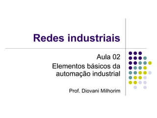 Redes industriais
Aula 02
Elementos básicos da
automação industrial
Prof. Diovani Milhorim
 