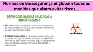 Normas de Biossegurança englobam todas as
medidas que visam evitar riscos...
 