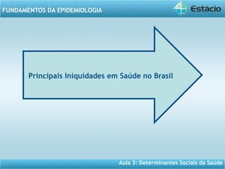 Aula 3: Determinantes Sociais da Saúde
FUNDAMENTOS DA EPIDEMIOLOGIA
Principais Iniquidades em Saúde no Brasil
 