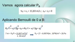 Vamos agora calcular PB
Aplicando Bernoulli de 0 a B:
40
 