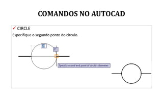 COMANDOS NO AUTOCAD
 CIRCLE
Especifique o segundo ponto do círculo.
 