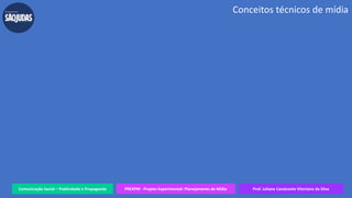 Comunicação Social – Publicidade e Propaganda PREXPM - Projeto Experimental: Planejamento de Mídia Prof. Juliane Cavalcante Vitoriano da Silva
Conceitos técnicos de mídia
 