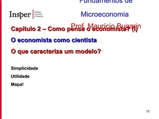 Capítulo 2 – Como pensa o economista? (I) O economista como cientista   O que caracteriza um modelo? Simplicidade Utilidade Mapa! Fundamentos de Microeconomia   Prof. Maurício Bugarin 