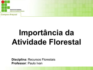 Importância da
Atividade Florestal
Disciplina: Recursos Florestais
Professor: Paulo Ivan
 