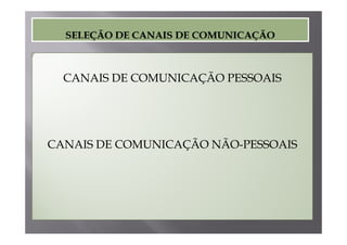 CANAIS DE COMUNICAÇÃO PESSOAIS




CANAIS DE COMUNICAÇÃO NÃO-PESSOAIS
                  Ç
 