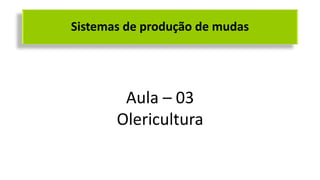 Sistemas de produção de mudas
Aula – 03
Olericultura
 