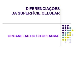 DIFERENCIAÇÕES
DA SUPERFÍCIE CELULAR
ORGANELAS DO CITOPLASMA
 