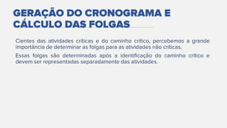 GERAÇÃO DO CRONOGRAMA E
CÁLCULO DAS FOLGAS
 