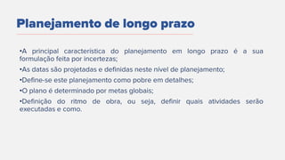 •
•
•
•
•
Planejamento de longo prazo
 