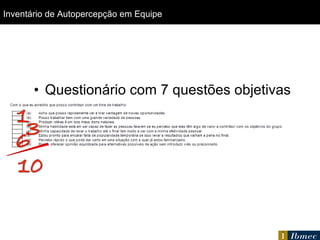 Questionário com 7 questões objetivas Inventário de  Autopercepção em Equipe 