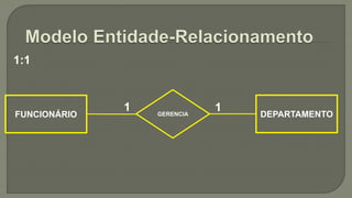 1:1
FUNCIONÁRIO DEPARTAMENTO
GERENCIA
1 1
 