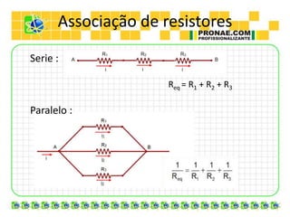 Associação de resistores
Serie :

                     Req = R1 + R2 + R3

Paralelo :
 