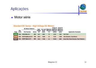 Aplicaçõesp ç
 Motor série
Máquinas CC 51
 