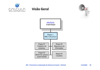 Visão Geral




D03 ‐ Treinamento e Implantação de Sistemas de Custeio ‐ CALCULA   17/3/2009   58
 