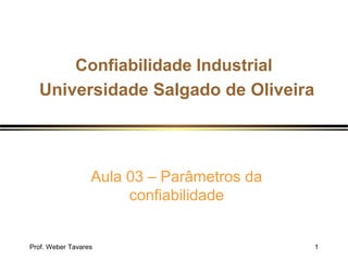 Prof. Weber Tavares 1
Confiabilidade Industrial
Universidade Salgado de Oliveira
Aula 03 – Parâmetros da
confiabilidade
 
