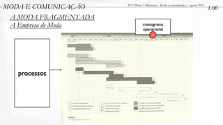 MODA E COMUNICAÇÃO    PUC-Minas / Minicurso - Moda e comunicação / agosto 2011
                                                                                 1.00
 A MODA FRAGMENTADA
 A Empresa de Moda               cronograma
                                 operacional
                                       3




   processos
 
