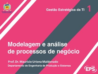 Prof.	Dr.	Mauricio	Uriona	Maldonado
Modelagem e análise
de processos de negócio
Departamento de Engenharia de Produção e Sistemas
Gestão Estratégica da TI
 