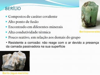 • Resistente a corrosão: não reage com o ar devido a presença
da camada passivadora na sua superfície

 